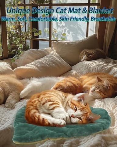 Rzxlszy Cat Mat Self Warming Cat Bed 26"x20" Leaf Shaped Cotton Soft Warm Pet Pad Blanket for Indoor Bed Couch Sofa Floors Cat and Dog Warm Mattress (Green) - Image 5