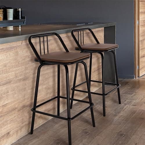 Bloddream Bar Stools, Swivel Counter Stools Set of 2 - Vintage Industrial Farmhouse Swivel Bar Stool - Kitchen Island Counter Bar High Chair(Walnut) - Image 1
