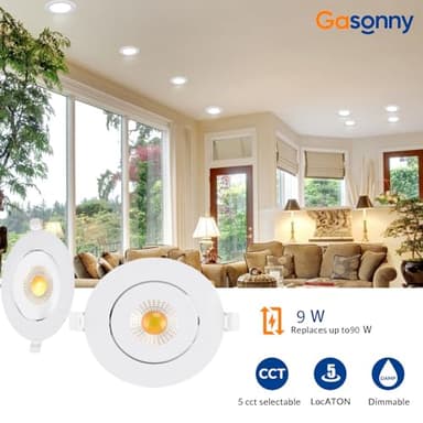 Gasonny 16 Pack Led Recessed Light 4 Inch,Adjustable Eyeball Gimbal, LED Recessed Lighting with Junction Box 9 Watts 750Lm Dimmable Ceiling Light ETL Listed (2700K/3000K/3500K/4000K/5000K Option) - Image 5