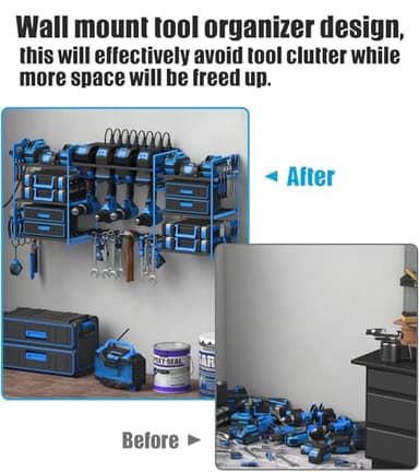 CCCEI Blue Power Tool Organizer Wall Mount, Large Tools and Battery Storage Rack Charging Station Individual Switches. Drills Holder, Garage Utility Shelves with 6FT Power Strip. Gift for Men. - Image 4