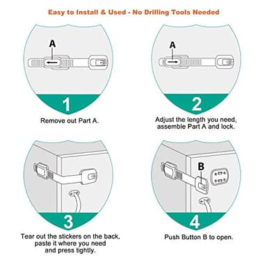 12 Pack Vmaisi Multi-Use Adhesive Straps Locks - Childproofing Baby Proofing Cabinet Latches for Drawers, Fridge, Dishwasher, Toilet Seat, Cupboard, Oven,Trash Can, No Drilling (White) (12) - Image 4
