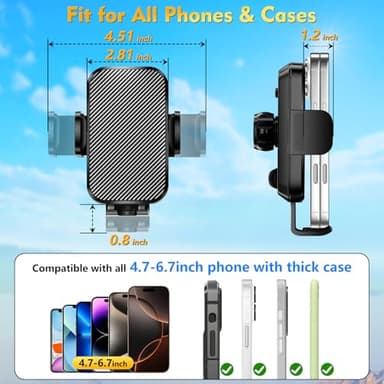 Phone Holders for Your Car 2025 Upgraded Military-Grade Strongest Suction & Stable Clamp Arm Car Phone Holder Mount 360°Adjustable for Dashboard, Windshield, Air Vent for iPhone Samsung, Carbon Fiber - Image 7