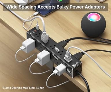 CCCEI Standing Desk Clamp Power Strip with 15 Outlets, Black Desktop Edge Mount Surge Protector Outlet, Fast Charging USB-A and 45W USB-C Ports, 10 FT Flat Plug, Black Fit 1.6 inch Table top. - Image 6