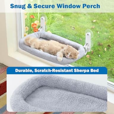 Zakkart Foldable Cat Hammock for Window - Cordless, Embeded Machine Washable Bed, Robust Metal Frame - Cat Window Perch for Large Cats and Kittens (Gray Bolster Bed, Large) - Image 6