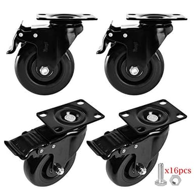 Moogiitools 4" Swivel Rubber Caster Wheels with Safety Dual Locking Heavy Duty 1800lbs Casters Set of 4 Black (All with Brake) - Image 1