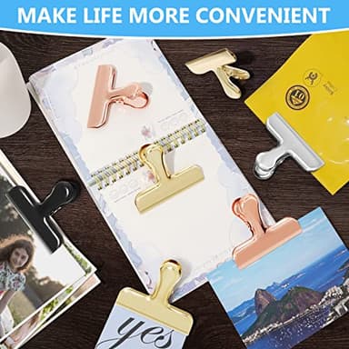 Bag Clips, Heavy Duty Stainless Steel Chip Clips, 8 Pack Food Bags Clamp Great for Kitchen Office to Seal Coffee Bags, Paper Sheets - Pack of 8 - Image 4