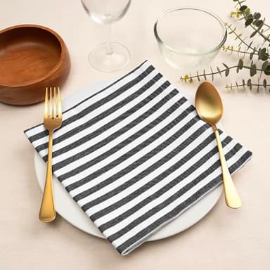 Blue Needles Striped Cloth Napkins 100% Cotton Set of 12 Dinner Table Napkins 18x18 inches, Soft, Reusable & Washable, Ideal for Spring, Summer, Events & Everyday Use - Black and White - Image 5