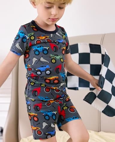 babee Reshinee Bamboo Viscose Toddler Truck Pajamas Boys Girls Kids Baby Cool Short Summer Pjs Set 4-5T Two Piece - Image 3