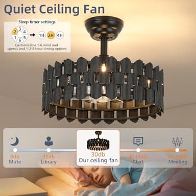 Merexcint 18 Inch Black Ceiling Fans with Lights and Remote, Black Caged Ceiling Fan Light with 6-Speed Motor, Bladeless Fan, Fandelier Ceiling Fan with Light for Bedroom, Living Room, Dining Room - Image 4