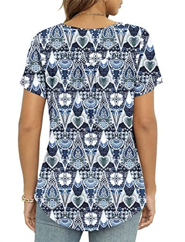 BETTE BOUTIK blouses for women dressy casual summer shirts women’s tops womens short sleeve flowy top DBluePattern Large - Image 4