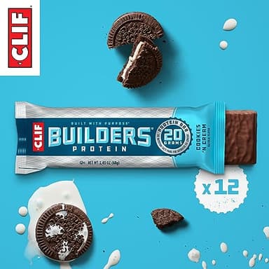 CLIF BUILDERS Protein Bars - Cookies 'n Cream Flavor - 20g Plant Based Protein - Gluten Free - Non-GMO - Low Glycemic - No Artificial Sweeteners - 2.4 oz. (12 Pack) - Image 3