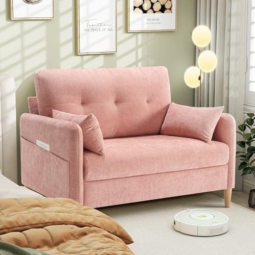 Hanherry Loveseat Sofa, 47” Small Couch for Living Room, Chenille Fabric Love Seat Comfy Sofa for Bedroom with Throw Pillow,Removable Cushion Cover,Couches for Small Space,Apartment,Dorm - Image 1