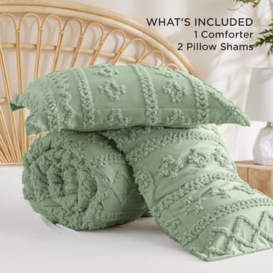 Bedsure Tufted Boho Comforter Set California King - Sage Green Boho Bed Set, GentleSoft™ 3 Pieces Farmhouse Shabby Chic Embroidery Bedding, Gifts for Woman, Soft Jacquard Comforter for All Seasons - Image 7