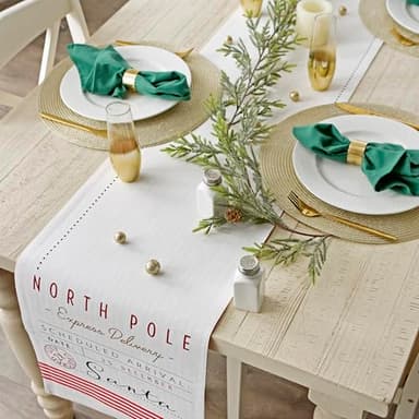 DII Christmas Kitchen Table Décor, Reversible Table Runner, 14x72, Off-White Santa's Workshop - Image 4