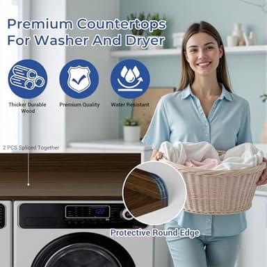 COOLBEBE Washer Dryer Countertop, Wood Washer Dryer Topper with Edge, 54" W x 27.5" D Washer and Dryer Covers for The Top for Laundry Room Organization, Walnut - Image 5