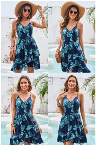 ULTRANICE Womens Summer Dresses Floral V Neck Ruffled Hem Spaghetti Spring Casual Beach Outfits Flowy Wrap Sun Dress - Image 5