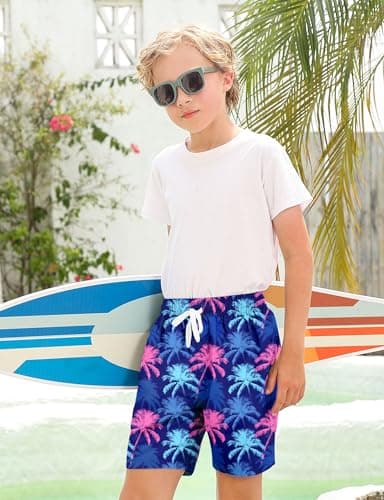 ZenGents Boys Bathing Suit Boy Toddler Kids Hawaiian Swim Swimming Trunks Size 6 7 with Compression Liner Boy's Swimwear Beach Board Short - Image 2