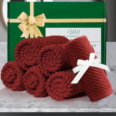 VOOVA & MOVAS Red Washcloths, 6PC 13"x13" - 100% Cotton | Quick Dry | Lightweight | Thick | Soft | Absorbent, Bath Hand Towels Set for Face & Body, Face Towels for Bathroom, Towel Gift Set, Burgundy - Image 5