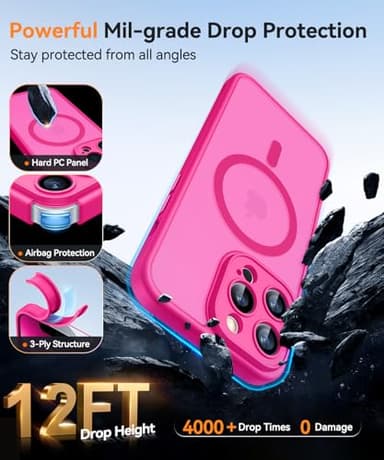 CANSHN Magnetic Compatible with iPhone 13 Pro Max Case, Upgraded [Full Camera Protection] [Compatible with Magsafe] [Translucent Matte] Shockproof Protective Phone Case Cover 6.7 Inch - Hot Pink - Image 7