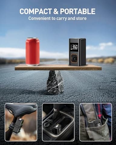 Tire Inflator Portable Air Compressor - 10000mAh Cordless Air Pump for Car Tires, 150 PSI Electric Bike Tire Pump with LED Light and Digital Pressure Gauge for Motorcycle, Auto, Ball, Bicycle (Art) - Image 5