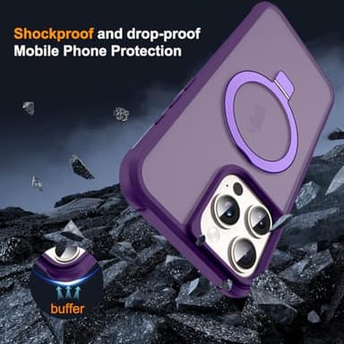 SKYLMW Compatible with iPhone 16 Pro Case with Invisible Magnetic O-Ring Stand Military-Grade Translucent Case for iPhone 16 Pro 6.3" [Compatible with Mag-Safe][Great Grip Feeling], Purple - Image 7