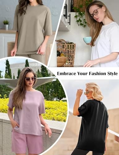 Siimcuzy 4 Pack Oversized Tshirts for Women, Loose Fit Crew Neck Summer Baggy Tops Workout Tees Plus Size T Shirts 1 Black 1 White 1 Dark Pink 1 Khaki XX-Large - Image 6
