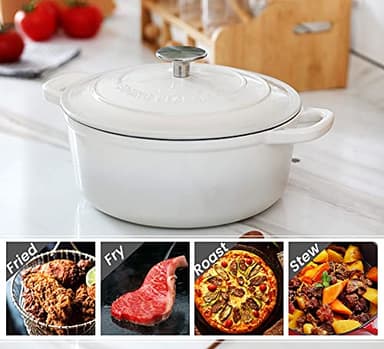 EDGING CASTING Dutch Ovens Enameled Cast Iron Covered 5.5 Quart Dutch Oven with Dual Handle for Bread Baking, White - Image 7