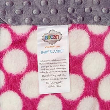 Bacati Bordered Plush Blanket, Solid Bright Pink/Grey, 30" x 40" - Image 4