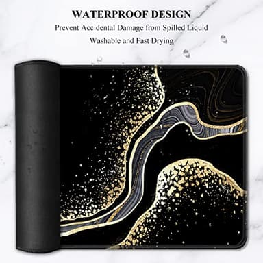 Auhoahsil Desk Pad, XL Extended Large Gaming Mouse Pad 31.5 x 11.8 Inch, Waterproof Mousepad with Stitched Edges, Non-Slip Computer Keyboard Laptop Mat for Women Men Office Work, Black Gold River - Image 6