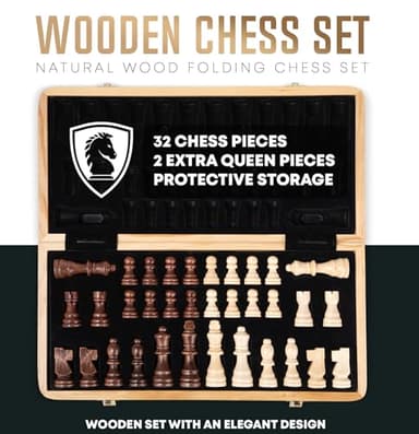 Chess Armory Wooden Chess Set 15 Inch - Classic Handcrafted Game Board for Adults and Kids with Extra Queen Pieces and Storage Box - Ideal for Home and Travel - Non-Magnetic - Image 6