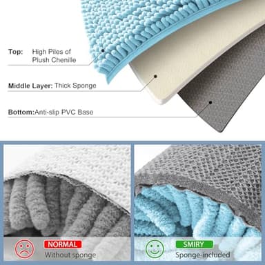 Smiry Luxury Chenille Bathroom Rugs 36x24, Extra Soft and Absorbent Shaggy Bath Mat, Machine Washable, Non-Slip Plush Carpet Runner for Tub, Shower, and Floor, Home Decor Accessories, Sky Blue - Image 6