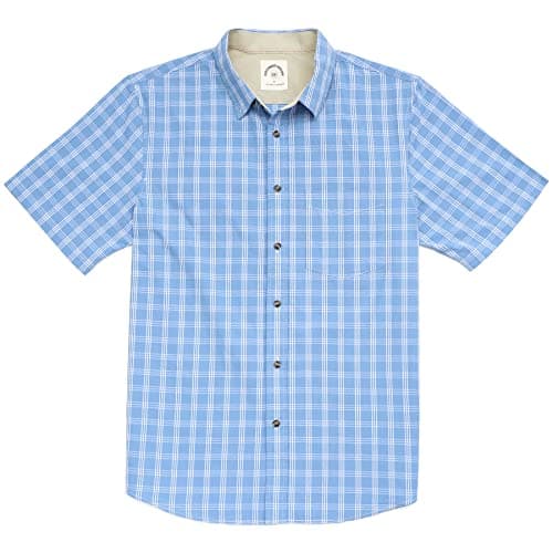Dubinik® Mens Short Sleeve Button Down Shirts 100% Cotton Plaid Men's Casual Button-Down Shirts with Pocket Teal White - Image 1