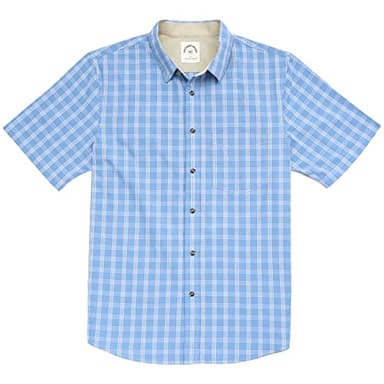 Dubinik® Mens Short Sleeve Button Down Shirts 100% Cotton Plaid Men's Casual Button-Down Shirts with Pocket Teal White - Image 1