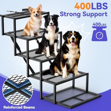 Pawaboo Extra Wide Dog Stairs for Car, Foldable Dog Ramps for Car with Non Slip Surface & Reflective Tape, Heavy Duty Dog Steps for Cars, SUV, Truck, 400lbs Capacity, 14"-35" Adjustable Height - Image 3