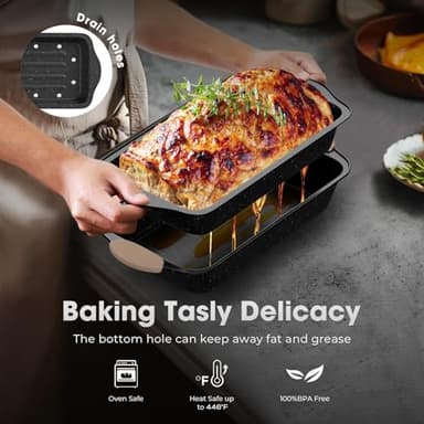 Slow Slog 11-Piece Baking Pans Set, Nonstick Bakeware Sets, Oven Pans for Baking with Silicone Handles, Includes Cookie Sheet, Cake Pans, Loaf Pan, Pizza Pan, Muffin Pan, Khaki&Black - Image 8