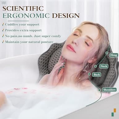 Bath Pillow RUVINCE Ergonomic Luxury Bathtub Pillow with Head,Neck, Shoulder and Back Support, 4D Bath Pillows for tub with 6 Powerful Suction Cups, Fits All Bathtub - Image 2