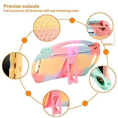 TopEsct Kids Case for iPad 10.2 inch - Shockproof Silicone Cover with Tempered Glass Screen Protector and Strap - Compatible with iPad 9th/8th/7th Gen (2021)"(Rainbow) - Image 4