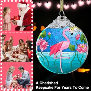 Flamingo Christmas Ornaments - Flamingo Gifts for Women Men - Flamingo Christmas Tree Decorations - Flamingo Gift Ideas Crystal Glass 3" - Xmas Gifts for Flamingo Lovers - Image 5