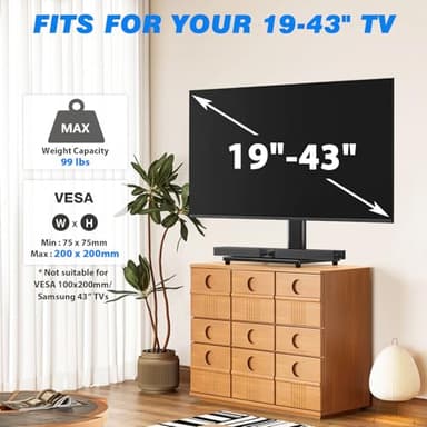 Rfiver Universal Swivel Tabletop TV Stand for Flat Screens 23 24 26 32 39 40 42 43 Inch, Heavy Duty Center Pedestal Stand Replacement with Black Tempered Glass Base and Height Adjustable Mount - Image 2