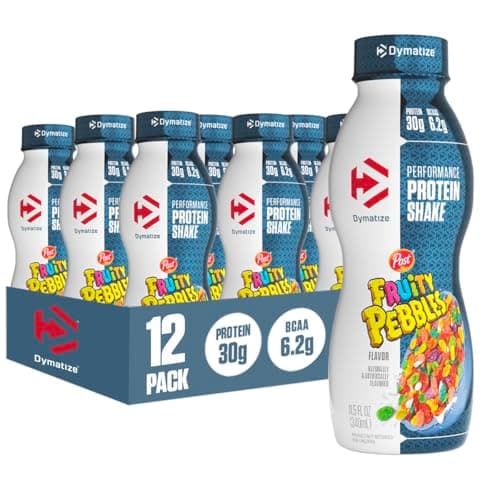 Dymatize Performance Protein Shake, Fruity Pebbles, 30g of Protein, 6.2g BCAA for Muscle Recovery, No Added Sugar, Low Fat, 24 Vitamins and Minerals, Gluten-Free, Ready to Drink, On-the-Go Snack, 11.5fl oz, 12 pack - Image 1