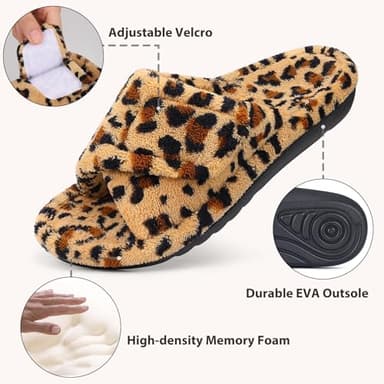 Litfun Women's Orthopedic Slippers with Arch Support Adjustable Open Toe House Shoes for Plantar Fasciitis, Leopard Brown 41 - Image 4