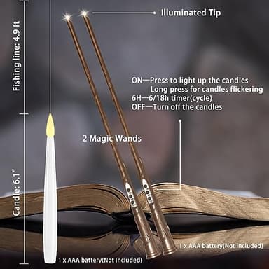 LUSHARBOR Floating Candles with Wand, 20 Pack 2 Wands Halloween Magic Hanging Candles Flameless Floating Candles Battery Operated for Halloween Decorations Gift Idea - Image 3