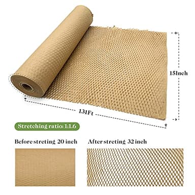 Honeycomb Packing Paper, 15" x 131' Packing Paper Substitute Alternative for Bubble Cushioning Wrap for Moving Shipping Packaging, Recyclable Moving Supplies Bubble Packing Wrap Protective Roll - Image 2