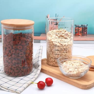Datttcc 33 oz Glass Food Storage Containers with Bamboo Lids, Glass Canisters with Airtight Lids for Kitchen and Storage, Glass jars for Sugar,Pasta, Flour,Coffee Bean,6 Pack - Image 6