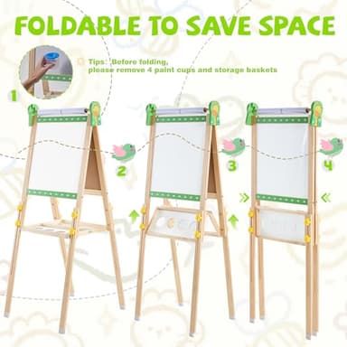 Art Easel for Kids, Painting Easels for Toddlers, Wooden Drawing Easel with Paper Roll, Adjustable Painting Station Magnetic Chalkboard & Whiteboard, Foldable Standing Easel for Boys Girls Ages 3-12 - Image 6