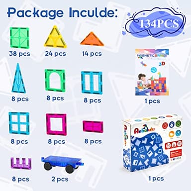 Anbalulu Magnetic Building Tiles, 134PCS Large Magnet Building Set,Magnetic Blocks, 3D STEM Stacking Toys, Magnets Toy for Kids Boys Girls - Image 4