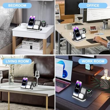 7 in 1 Wireless Charging Station Compatible with Apple Multiple Devices iPhone, AirPods, and Apple Watch - Phone Wireless Charger Fast Charging with Night Lamp and Clock(White) - Image 8