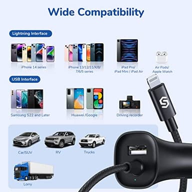 [Apple MFi Certified] Syncwire iPhone Car Charger 32W Super Fast Car Phone Charger Cigarette Lighter USB Car Adapter with Build-in 5FT Coiled Lightning Cable for Apple iPhone 14/13/12/11/XR/Max, iPad - Image 7