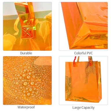TotePrint Large Orange Holographic Tote Shopping Bag Waterproof Sandproof Iridescent Beach Totes Bags with Handle for Women (D2109-6 Orange) - Image 3