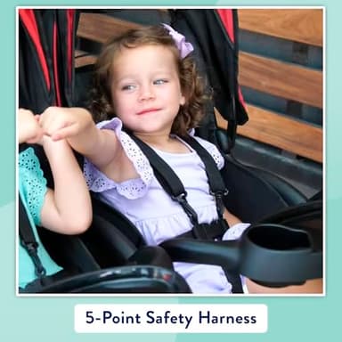 Kolcraft Cloud Plus Lightweight Double Stroller Side-by-Side for Infant Toddler, Compact Folding Travel System with Reclining Seats, Canopies, Storage Basket, Trays, Easy Maneuver – Red Black - Image 6